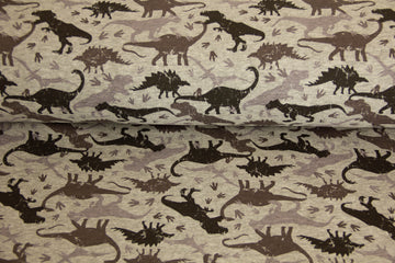 Alpenfleece mit Dinosauriern, meliert, grau, 0,5 m